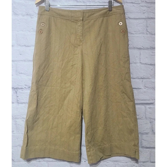 J. Jill Capri Pants Women's Size 14 Sand Tan Wide Leg Pinstripe Cropped - Picture 1 of 5